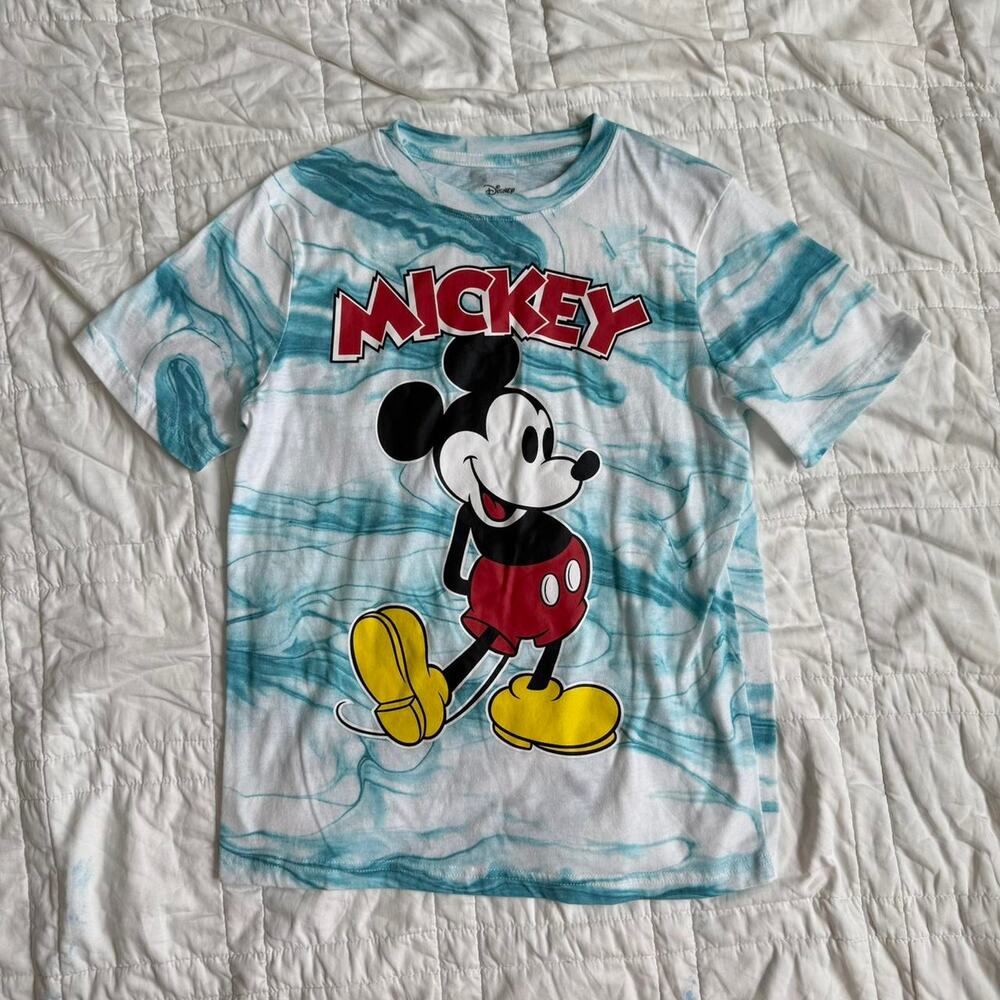 Mickey mouse graphic tee White and blue tie dye youth‎ size 10 summer casual
